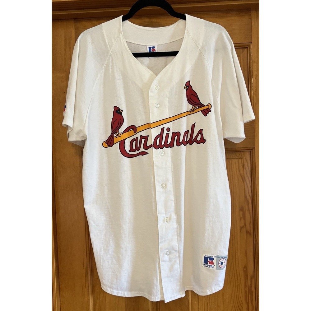 Vintage St Louis Cardinals Men's Large White MLB Baseball Russell Button shirt
